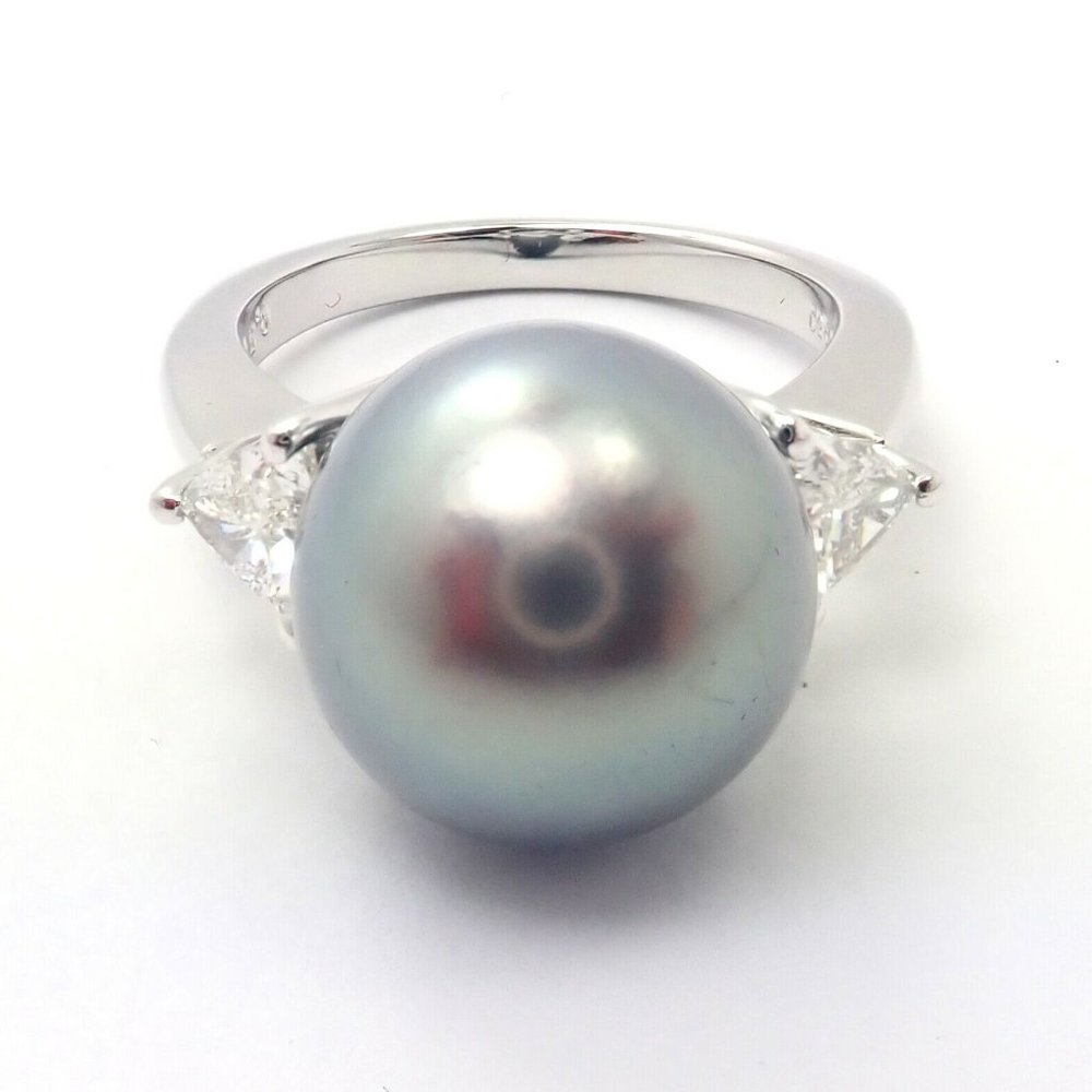 Rare! Mikimoto Platinum .5ctw Diamond 12mm Tahitian South Sea Pearl Heart Ring - Picture 6 of 10